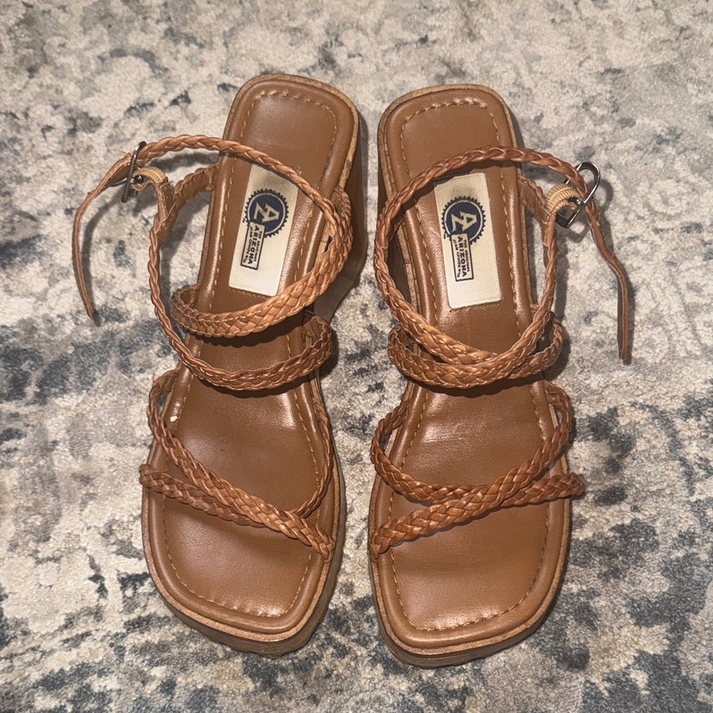 Brown Braided Leather Sandals